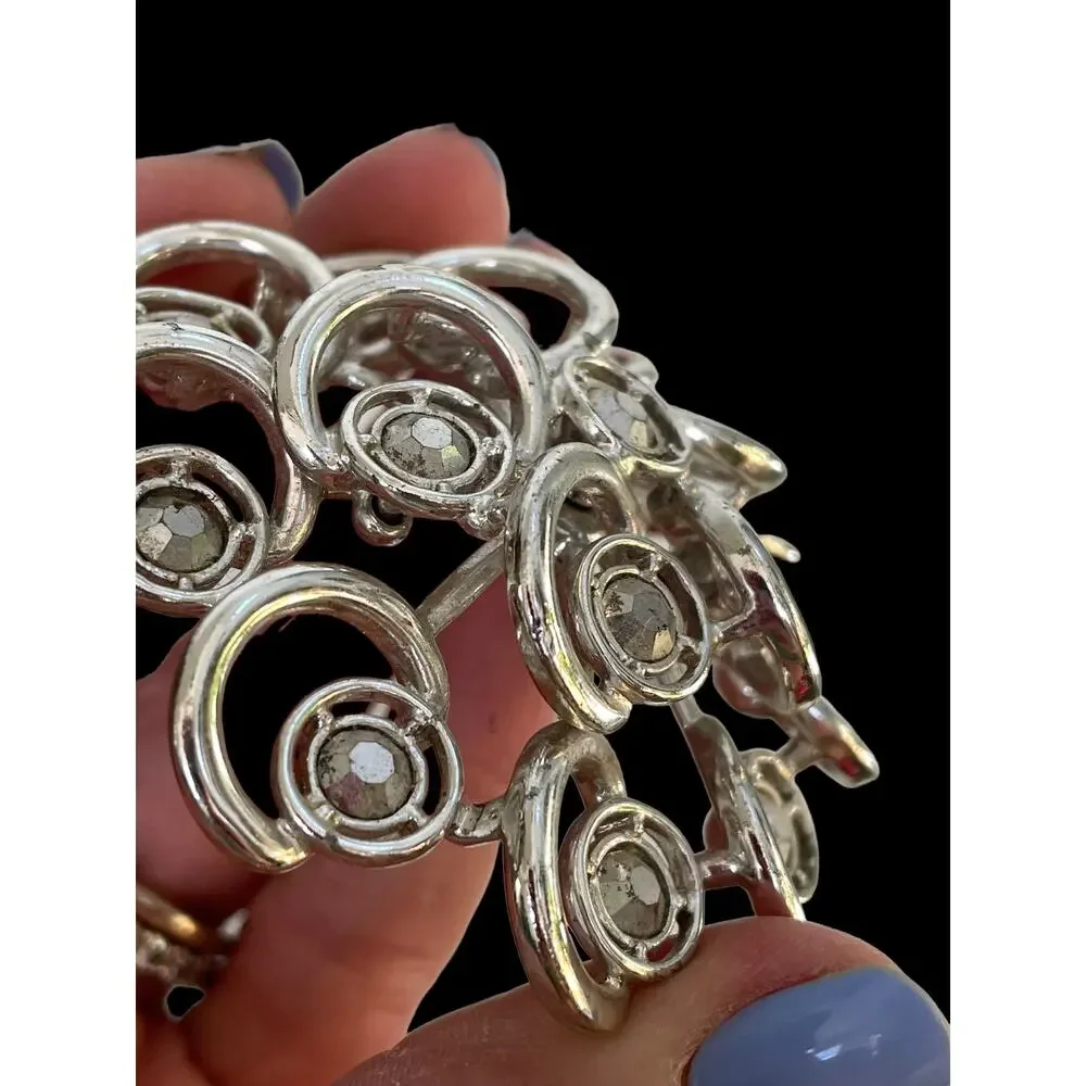 Sarah Coventry Brooch Pin Silver Tone Rhinestone Craft Pendant Missing Pin READ
